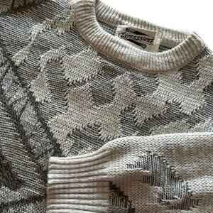 Vintage Geometric Abstract Print Sweater by Expressions Large Beige Gray